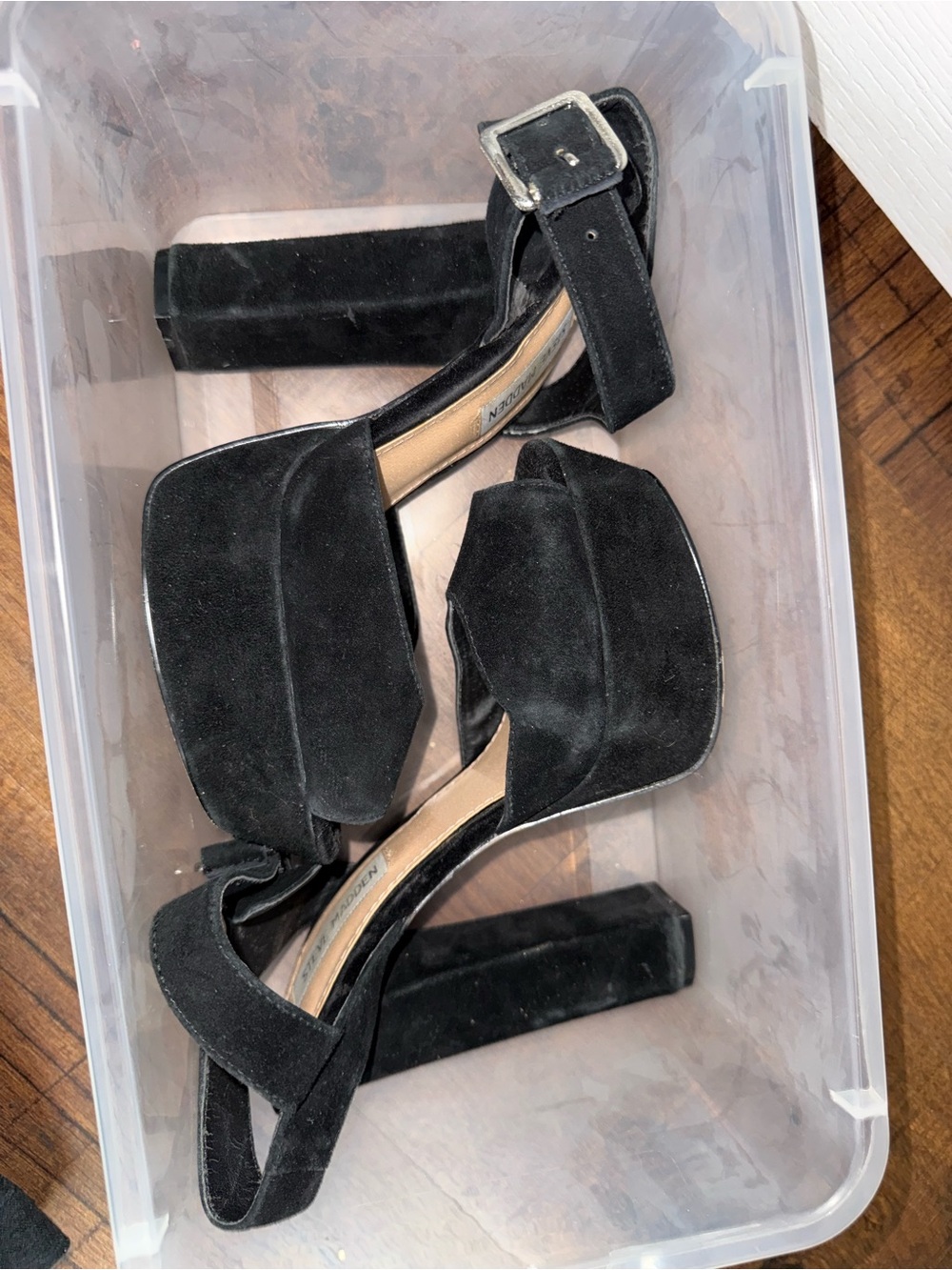 Steve Madden Black Suede Platform Block Heel Sandals